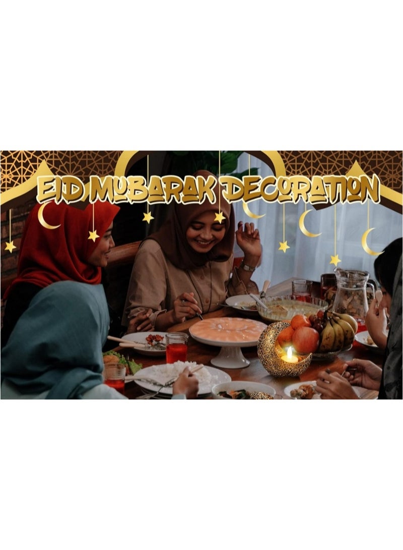 Eid Moon Candle Holder, Ramadan Hollowed Decoration Light Atmosphere Modeling Decor for Eid and al Adha Celebration, Home Table Party Ramadan Tabletop Lighting Decoration (Gold) - Image 5